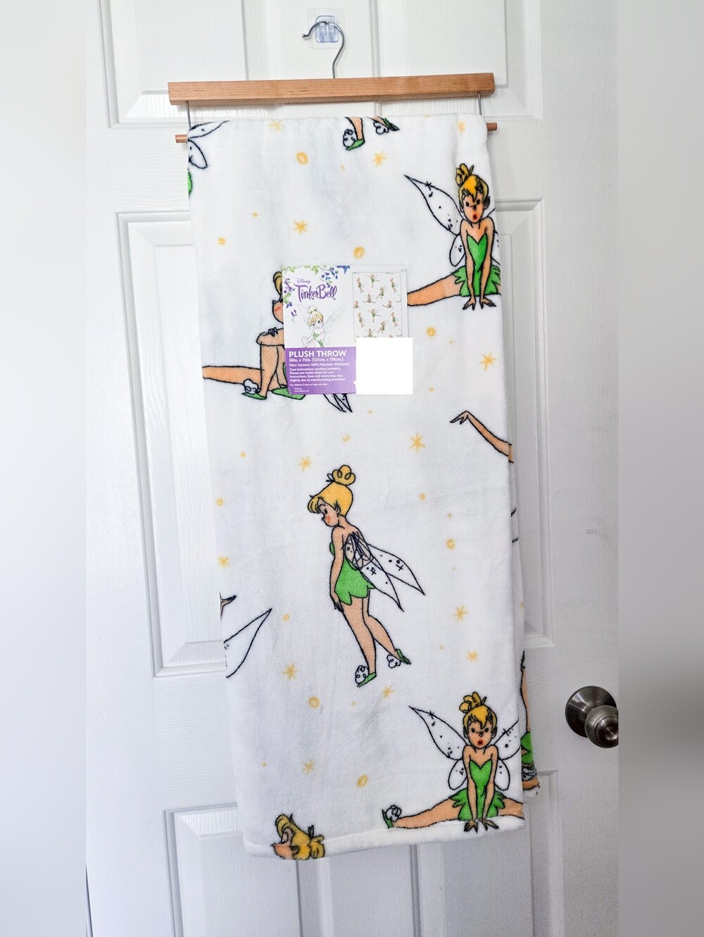 Disney TinkerBell White and Green Plush Throw Blanket Tink